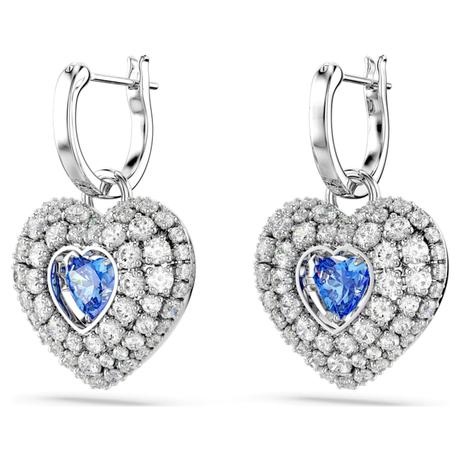 ARETES SWAROVSKI HYPERBOLA CORAZCÓN, AZULES, BAÑO DE RODIO