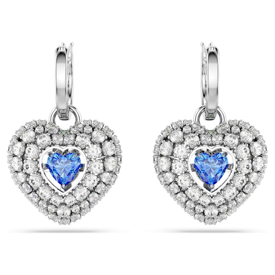 ARETES SWAROVSKI HYPERBOLA CORAZCÓN, AZULES, BAÑO DE RODIO