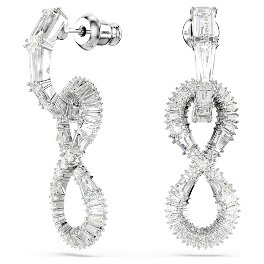 ARETES SWAROVSKI HYPERBOLA, DISEÑO MINI HOOP, BLANCO, BAÑO DE RODIO