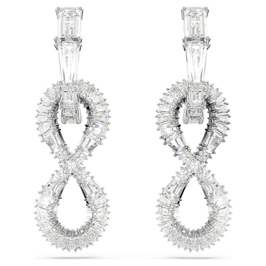 ARETES SWAROVSKI HYPERBOLA, DISEÑO MINI HOOP, BLANCO, BAÑO DE RODIO