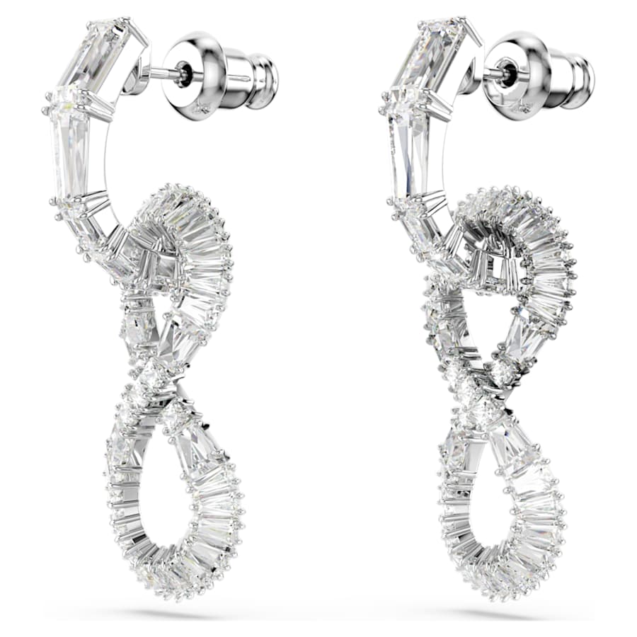 ARETES SWAROVSKI HYPERBOLA, DISEÑO MINI HOOP, BLANCO, BAÑO DE RODIO
