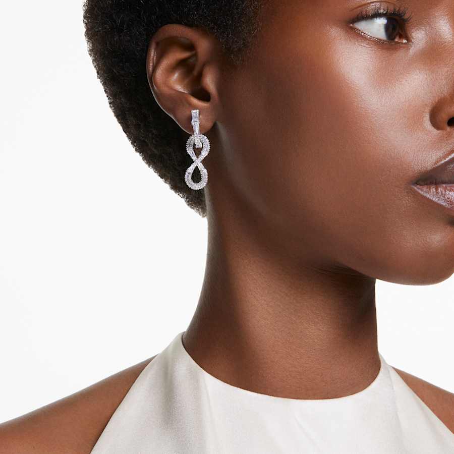ARETES SWAROVSKI HYPERBOLA, DISEÑO MINI HOOP, BLANCO, BAÑO DE RODIO