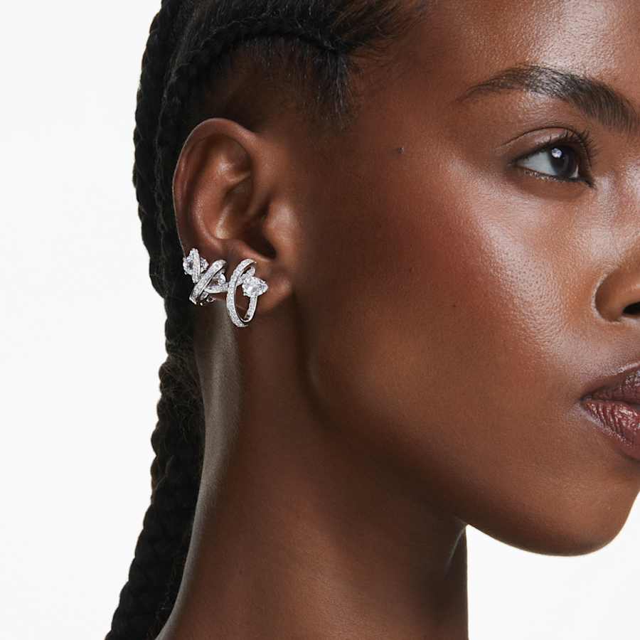 ARETES SWAROVSKI HYPERBOLA TALLAS MIXTAS, BLANCO, BAÑO DE RODIO