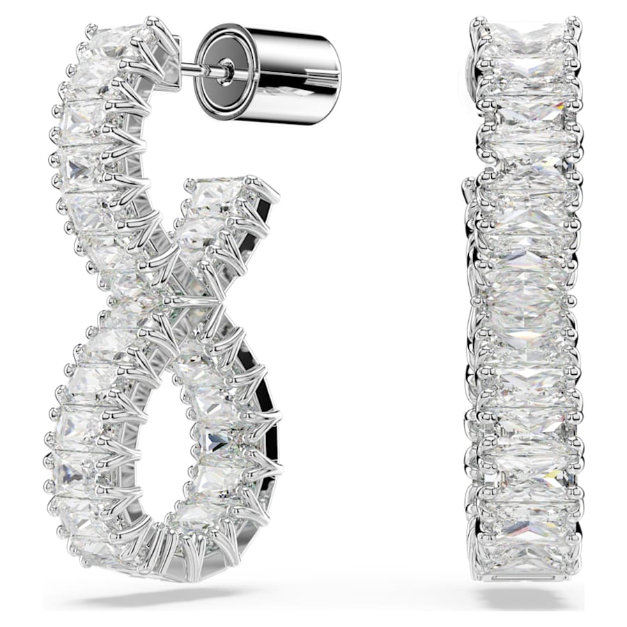 ARETES SWAROVSKI HYPERBOLA, DISEÑO HOOP TWIST, BLANCO, BAÑO DE RODIO