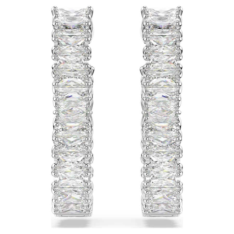 ARETES SWAROVSKI HYPERBOLA, DISEÑO HOOP TWIST, BLANCO, BAÑO DE RODIO