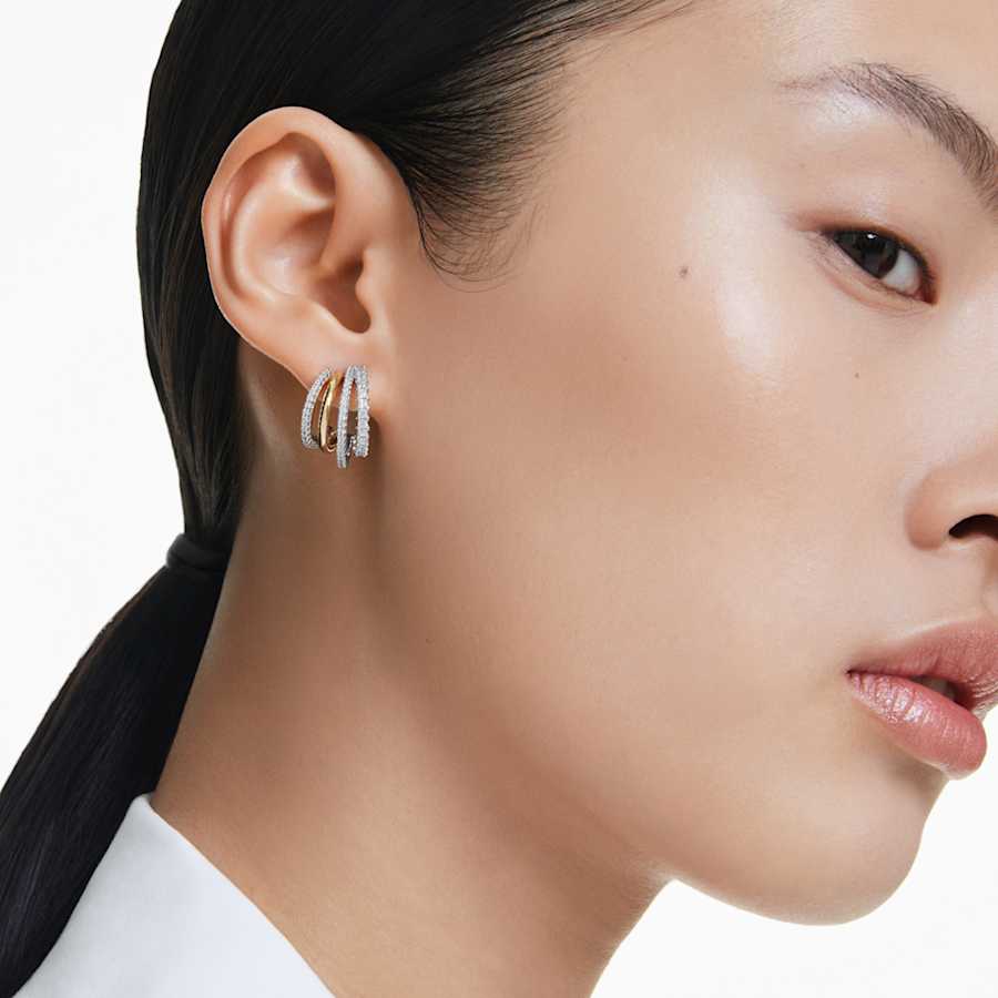 ARETES SWAROVSKI HYPERBOLA TALLAS MIXTAS, MINI, BLANCO, COMBINACICÓN DE ACABADOS METCÁLICOS