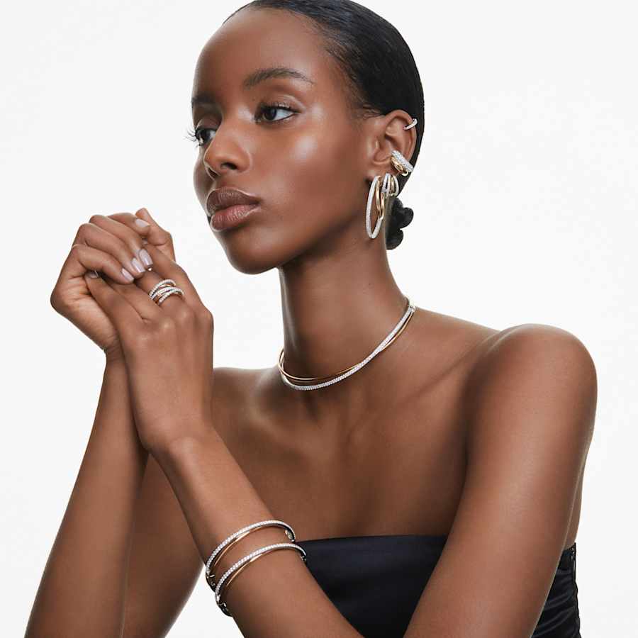 ARETES SWAROVSKI  HYPERBOLA TALLAS MIXTAS, MINI, BLANCO, COMBINACICÓN DE ACABADOS METCÁLICOS