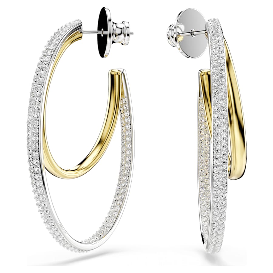 ARETES SWAROVSKI HYPERBOLA TALLA REDONDA, MEDIANOS, BLANCO, COMBINACICÓN DE ACABADOS METCÁLICOS
