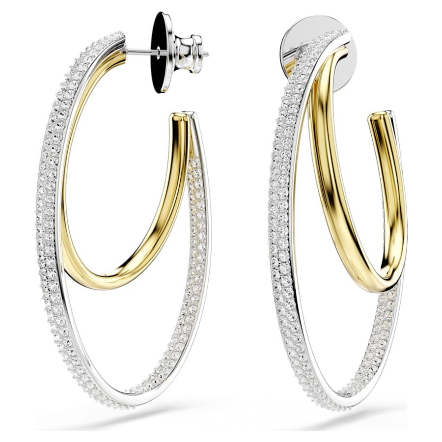 ARETES SWAROVSKI HYPERBOLA TALLA REDONDA, MEDIANOS, BLANCO, COMBINACICÓN DE ACABADOS METCÁLICOS