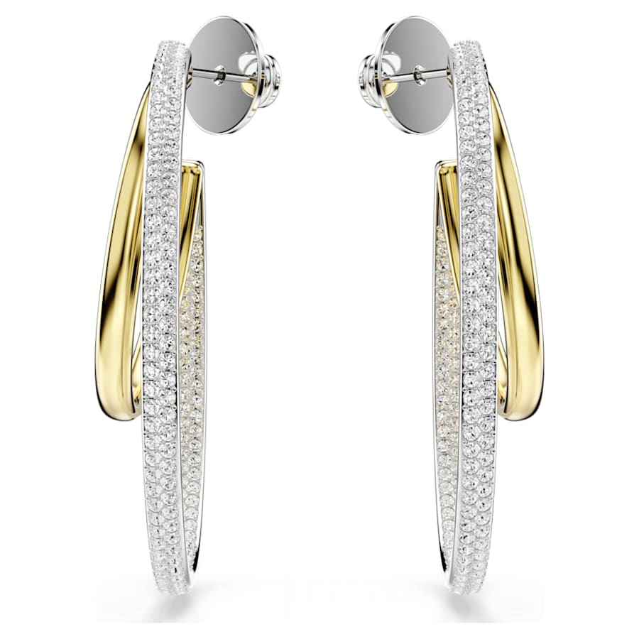 ARETES SWAROVSKI HYPERBOLA TALLA REDONDA, MEDIANOS, BLANCO, COMBINACICÓN DE ACABADOS METCÁLICOS