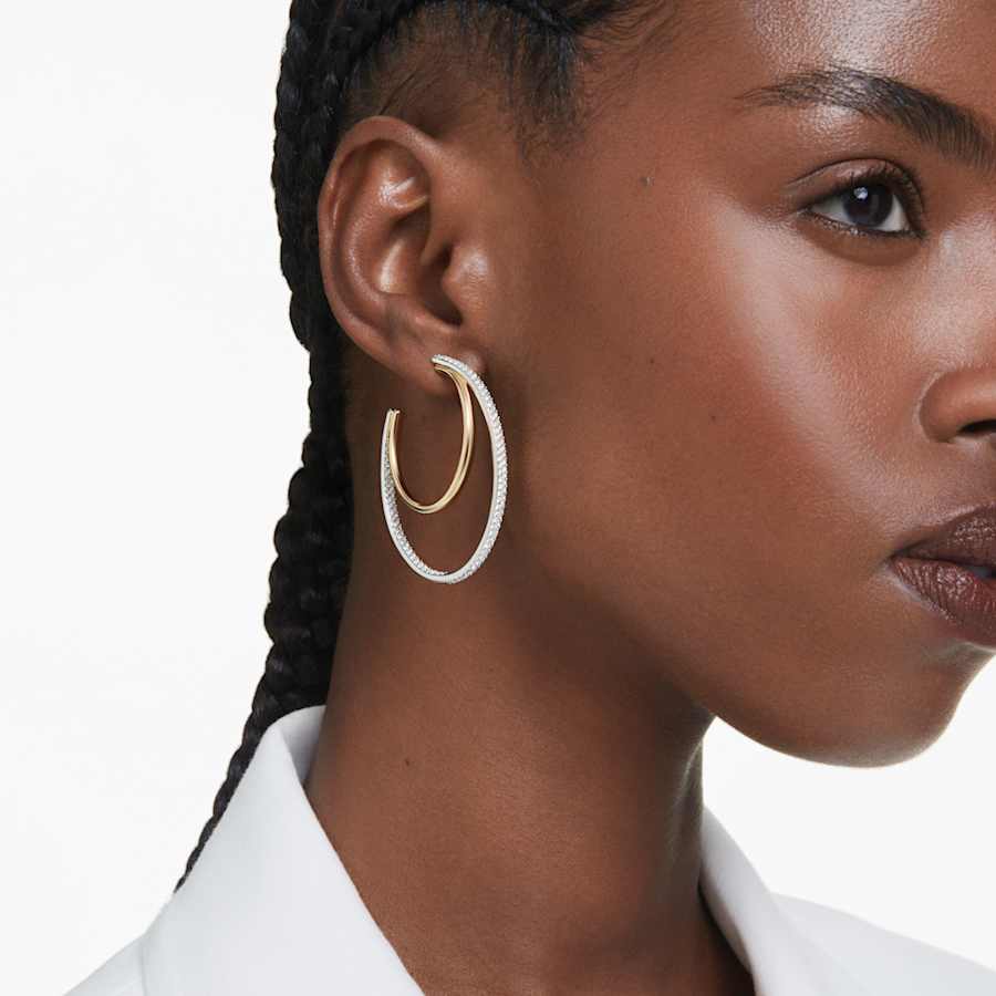 ARETES SWAROVSKI HYPERBOLA TALLA REDONDA, MEDIANOS, BLANCO, COMBINACICÓN DE ACABADOS METCÁLICOS