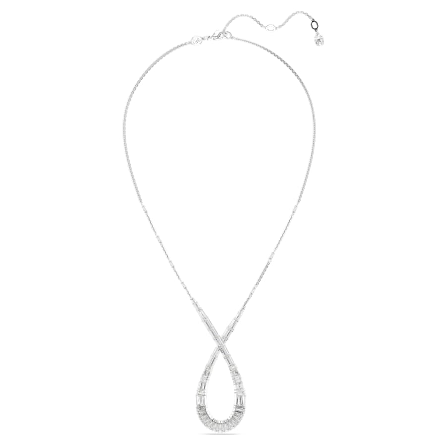 COLLAR SWAROVSKI HYPERBOLA, DISEÑO PENDIENTE LARGO, BLANCO, BAÑO DE RODIO