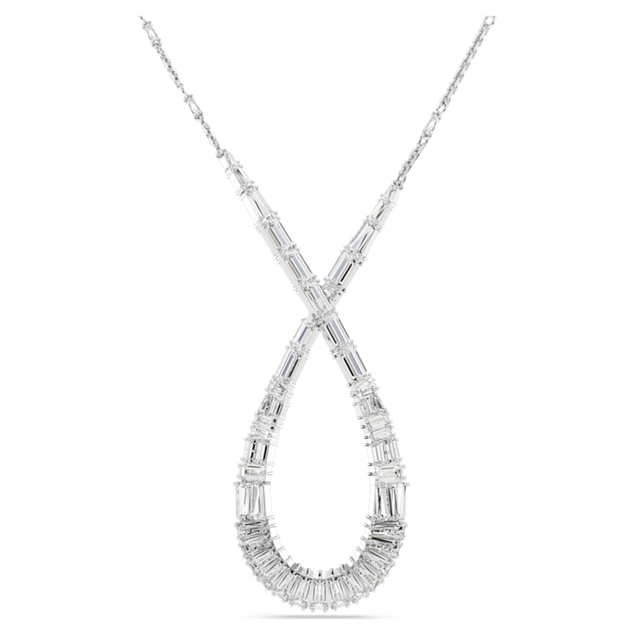 COLLAR SWAROVSKI HYPERBOLA, DISEÑO PENDIENTE LARGO, BLANCO, BAÑO DE RODIO