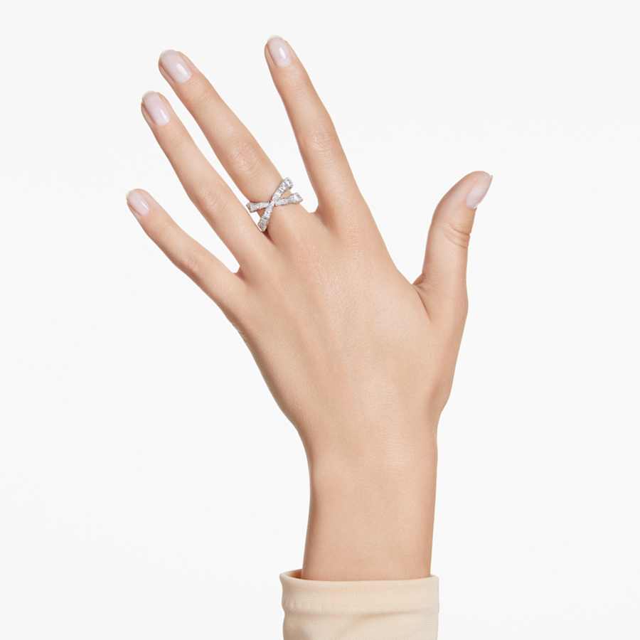 ANILLO SWAROVSKI HYPERBOLA, TALLA REDONDA, BLANCO, BAÑO DE RODIO