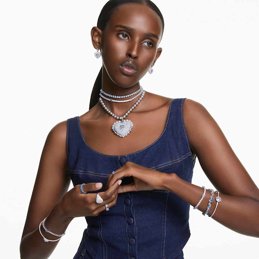 PULSERA SWAROVSKI IDYLLIA FLOR, AZUL, BAÑO DE RODIO, TALLA M