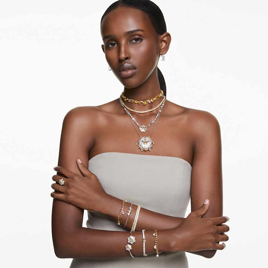 PULSERA SWAROVSKI IDYLLIA FLOR, AMARILLO, BAÑO DE RODIO, TALLA L