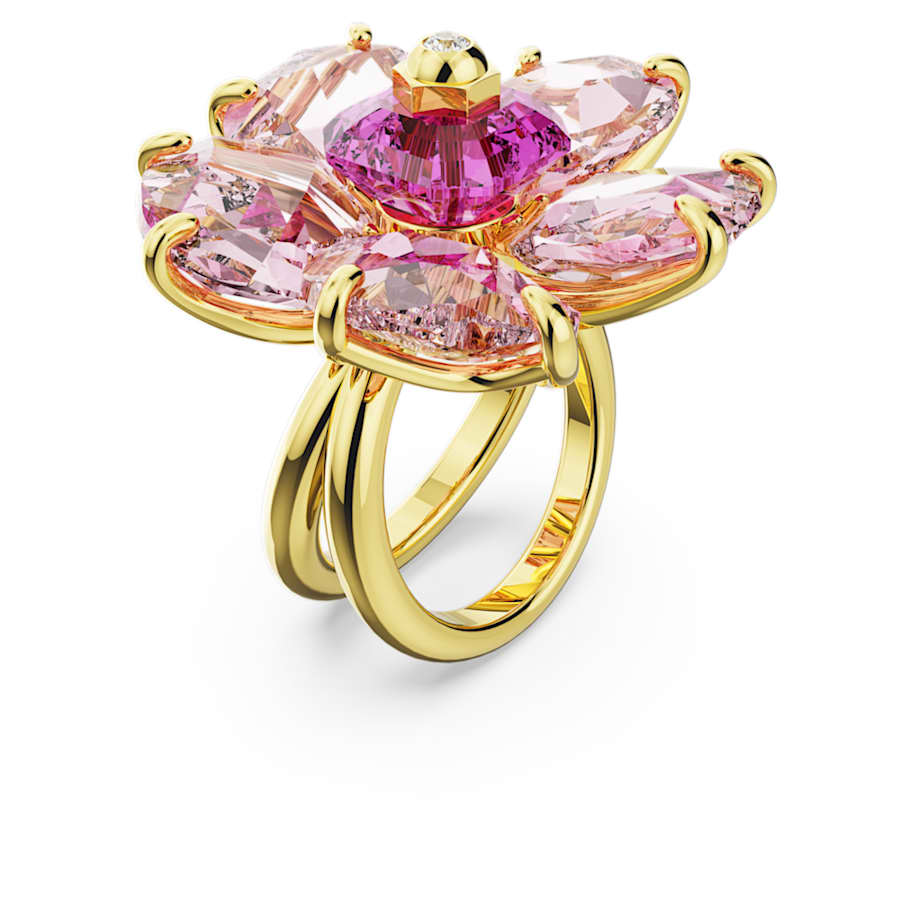 ANILLO SWAROVSKI  IDYLLIA FLOR, ROSA, BAÑO TONO ORO, TALLA 58
