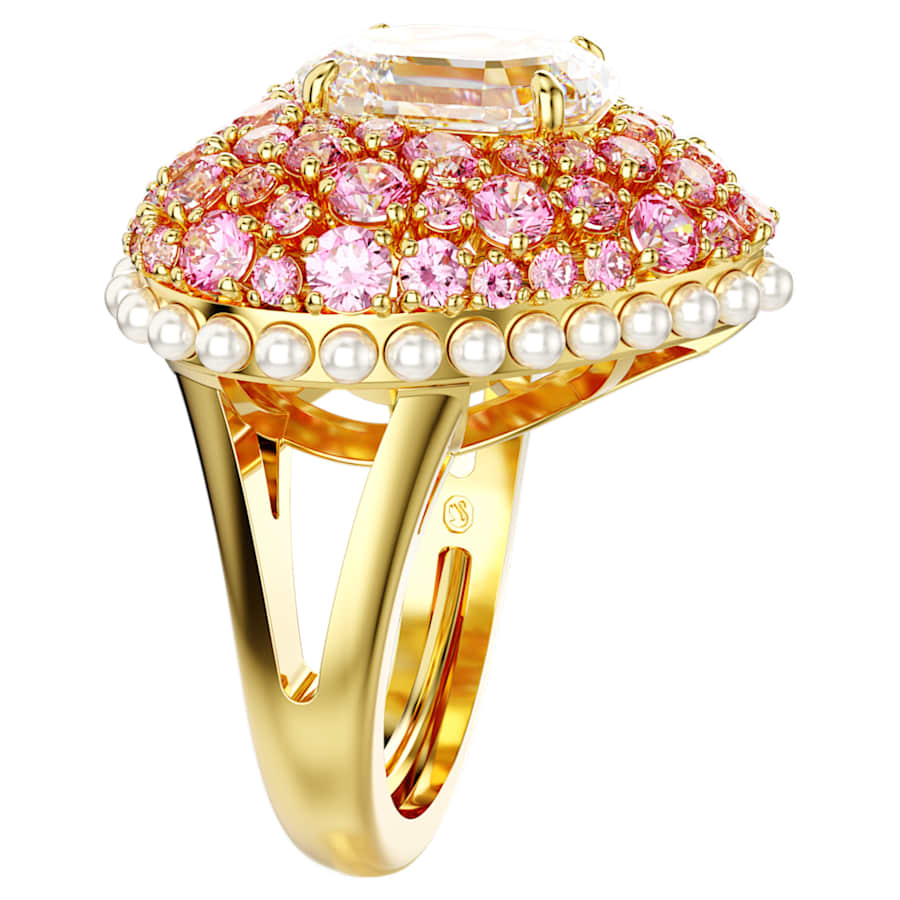 ANILLO SWAROVSKI  IDYLLIA TALLA OCTOGONAL, CRYSTAL PEARLS, CORAZCÓN, ROSA, BAÑO TONO ORO, TALLA 55-60