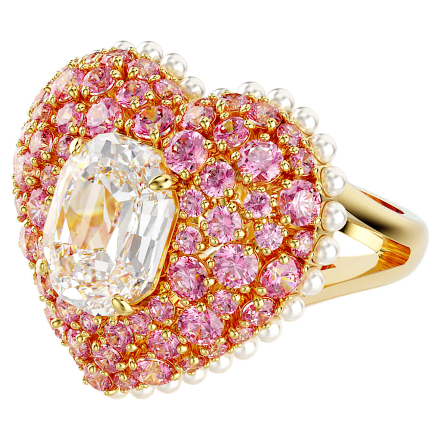 ANILLO SWAROVSKI IDYLLIA TALLA OCTOGONAL, CRYSTAL PEARLS, CORAZCÓN, ROSA, BAÑO TONO ORO