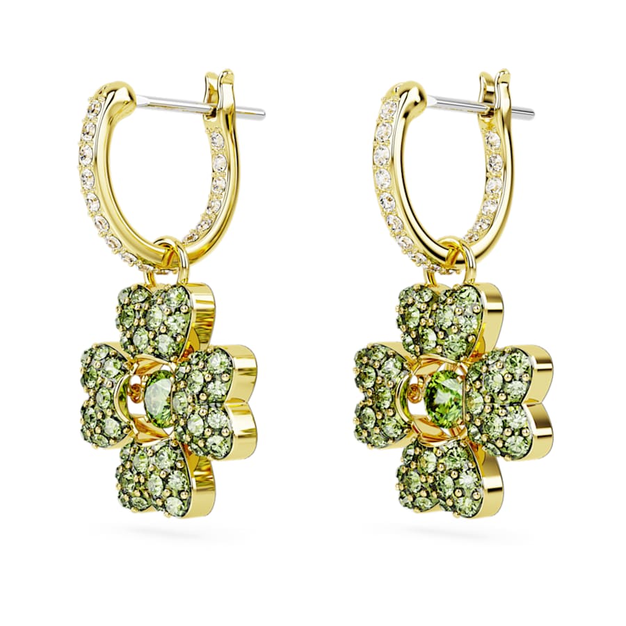 ARETES SWAROVSKI IDYLLIA, MINI HOOP TRÉBOL, VERDE, BAÑO TONO ORO