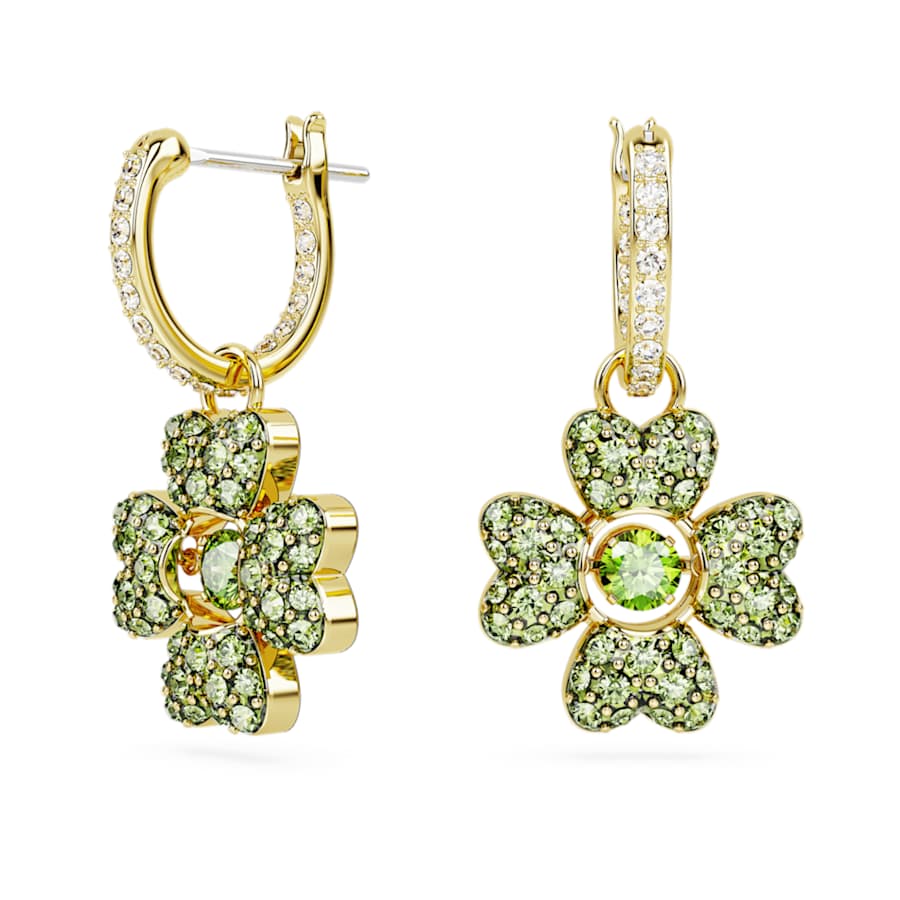 ARETES SWAROVSKI IDYLLIA, MINI HOOP TRÉBOL, VERDE, BAÑO TONO ORO