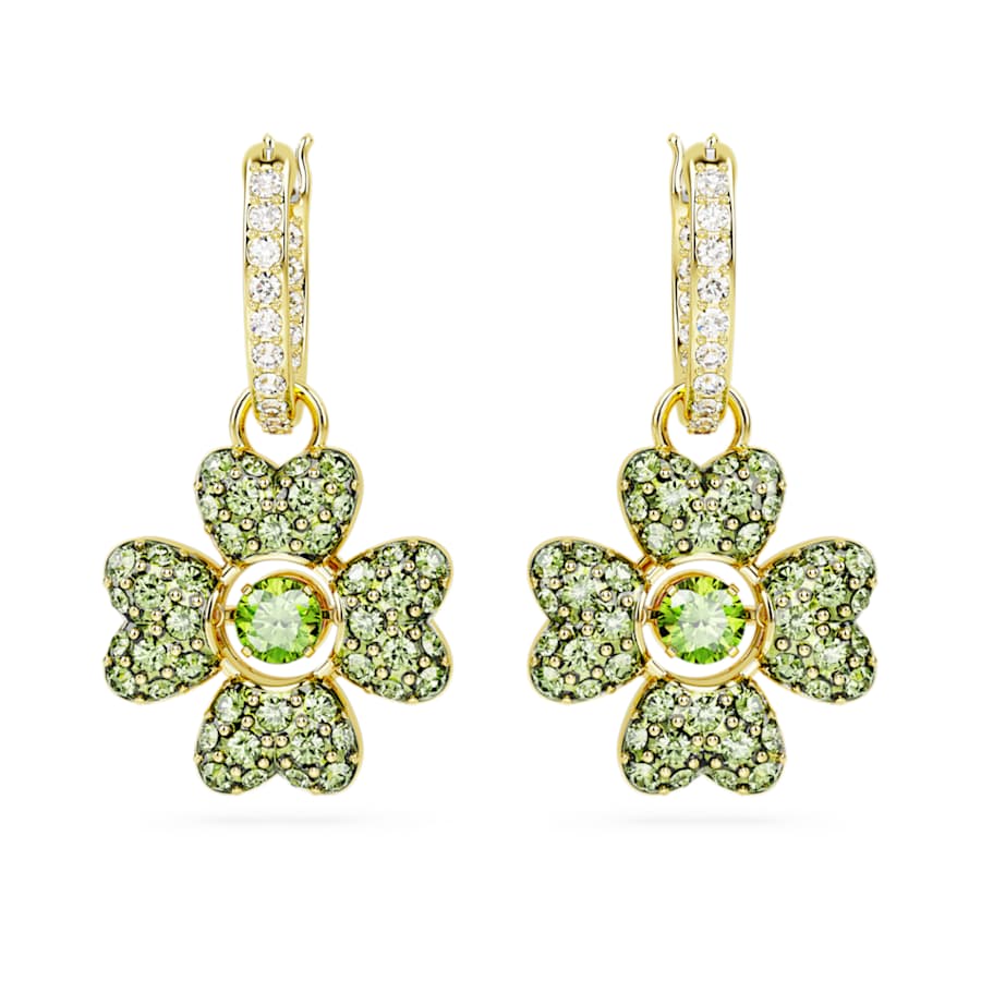 ARETES SWAROVSKI IDYLLIA, MINI HOOP TRÉBOL, VERDE, BAÑO TONO ORO