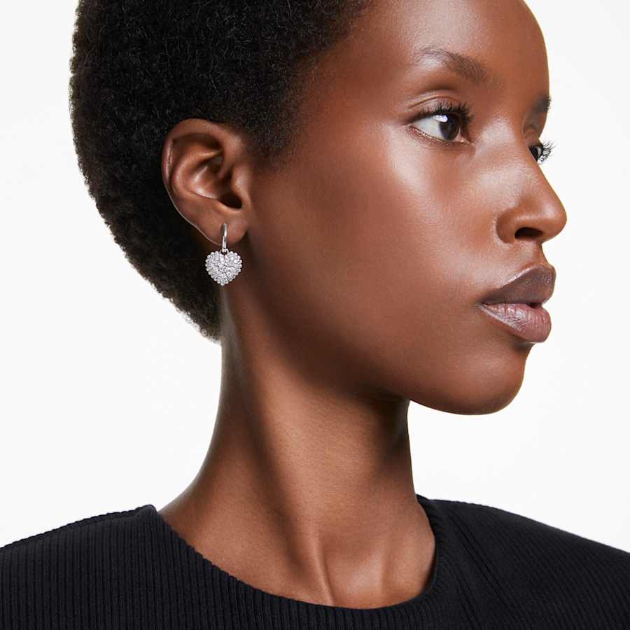 ARETES SWAROVSKI IDYLLIA CRYSTAL PEARLS, CORAZCÓN, BLANCO, BAÑO DE RODIO