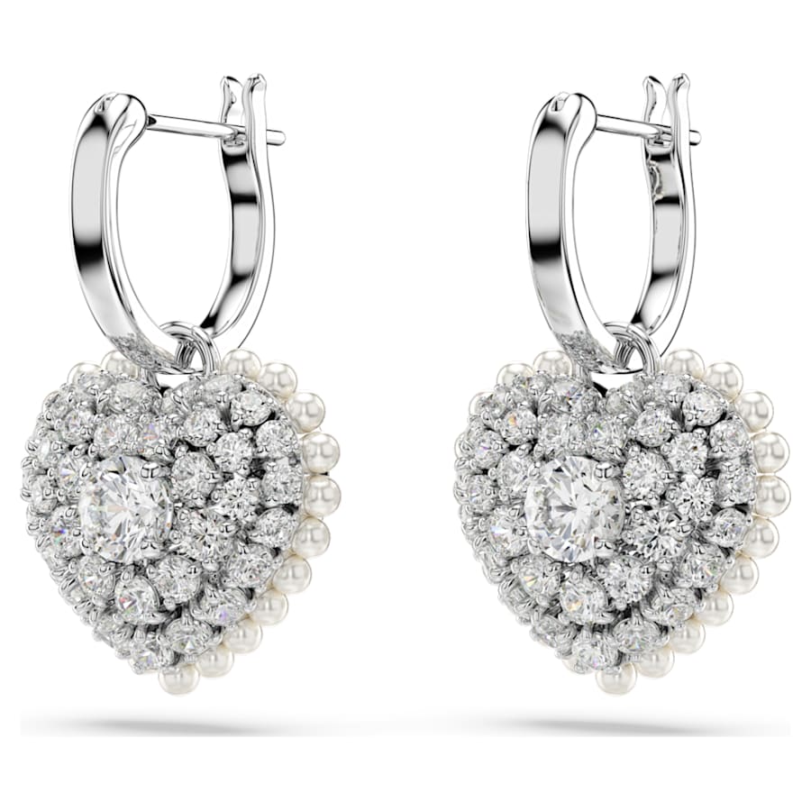ARETES SWAROVSKI IDYLLIA CRYSTAL PEARLS, CORAZCÓN, BLANCO, BAÑO DE RODIO