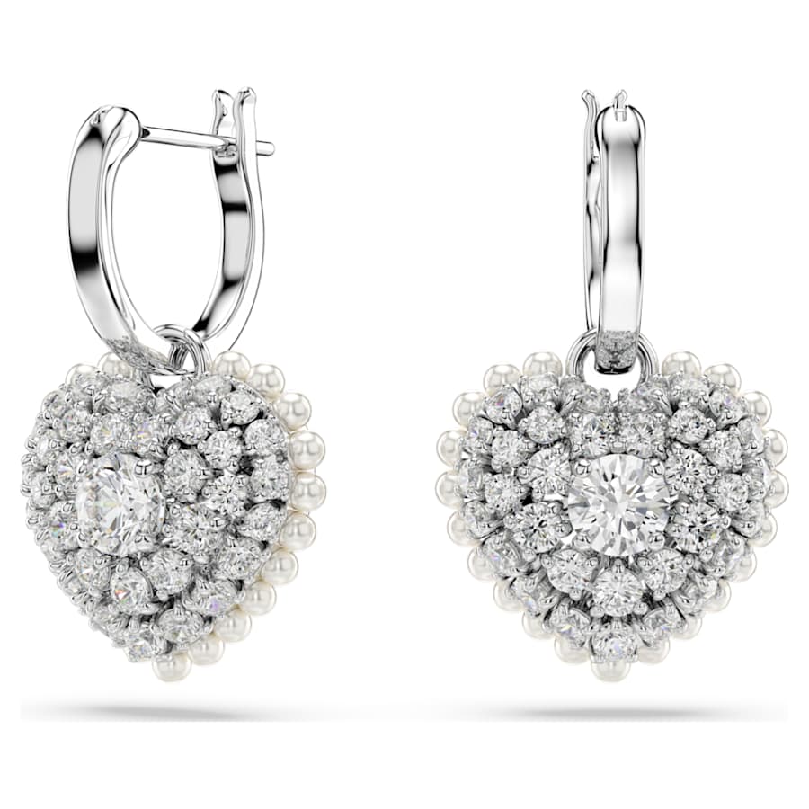 ARETES SWAROVSKI IDYLLIA CRYSTAL PEARLS, CORAZCÓN, BLANCO, BAÑO DE RODIO