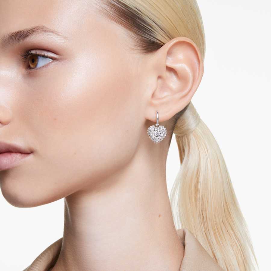 ARETES SWAROVSKI IDYLLIA CRYSTAL PEARLS, CORAZCÓN, BLANCO, BAÑO DE RODIO