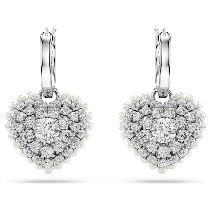 ARETES SWAROVSKI IDYLLIA CRYSTAL PEARLS, CORAZCÓN, BLANCO, BAÑO DE RODIO