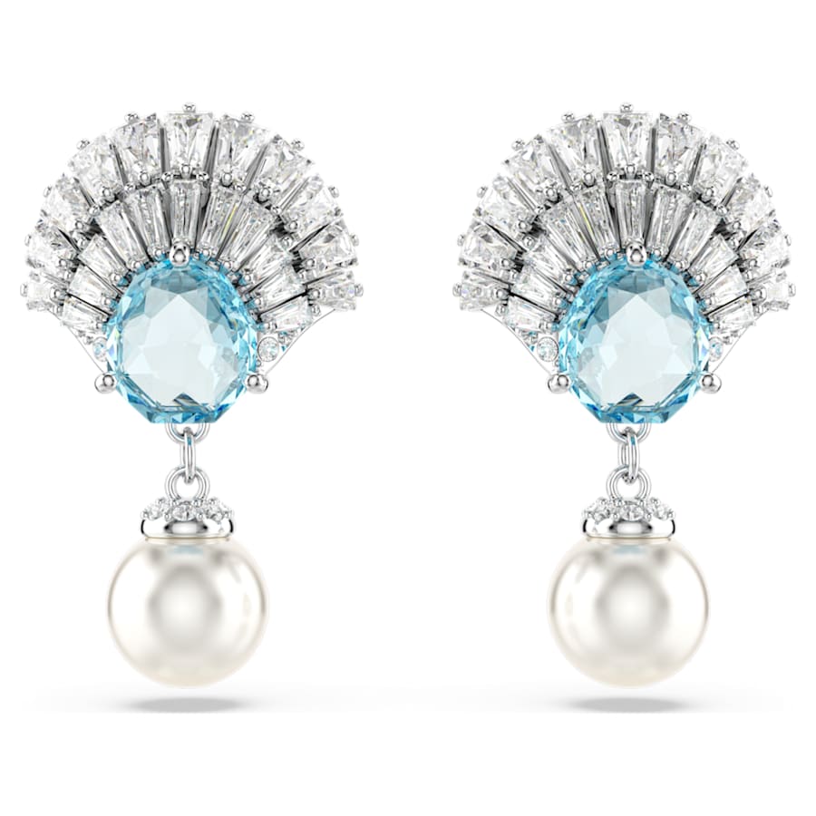 ARETES SWAROVSKI IDYLLIA CRYSTAL PEARLS, CONCHA DE MAR, AZULES, BAÑO DE RODIO
