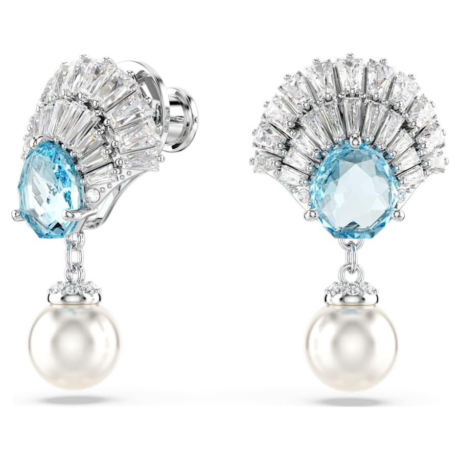ARETES SWAROVSKI IDYLLIA CRYSTAL PEARLS, CONCHA DE MAR, AZULES, BAÑO DE RODIO