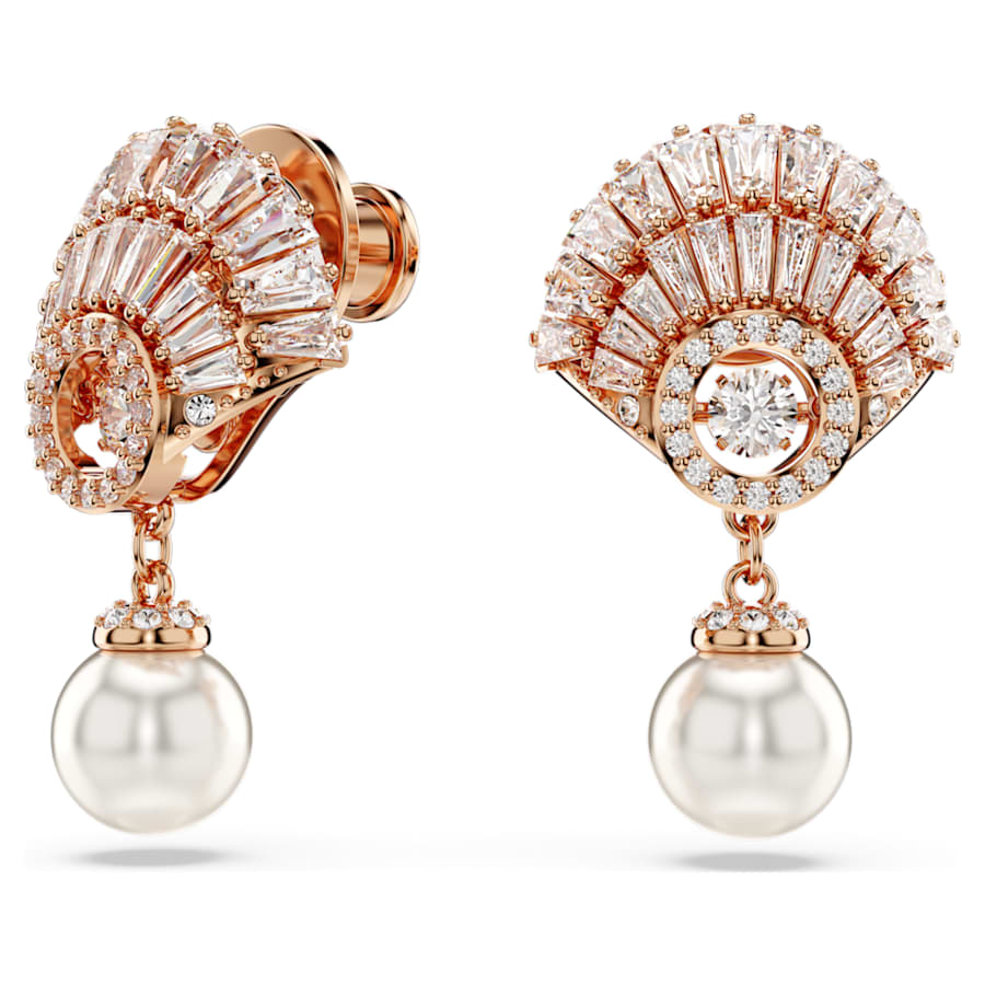 ARETES SWAROVSKI IDYLLIA CRYSTAL PEARLS, CONCHA DE MAR, BLANCO, BAÑO TONO ORO ROSA