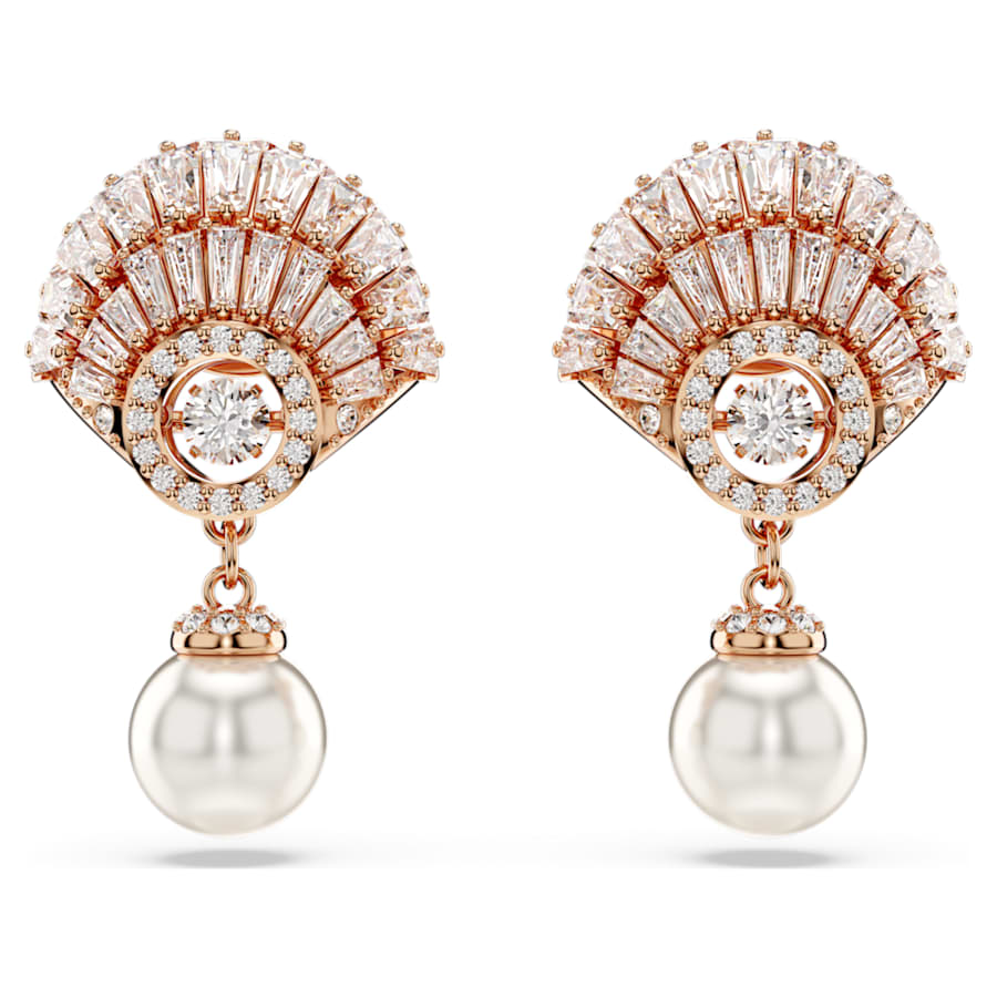 ARETES SWAROVSKI IDYLLIA CRYSTAL PEARLS, CONCHA DE MAR, BLANCO, BAÑO TONO ORO ROSA