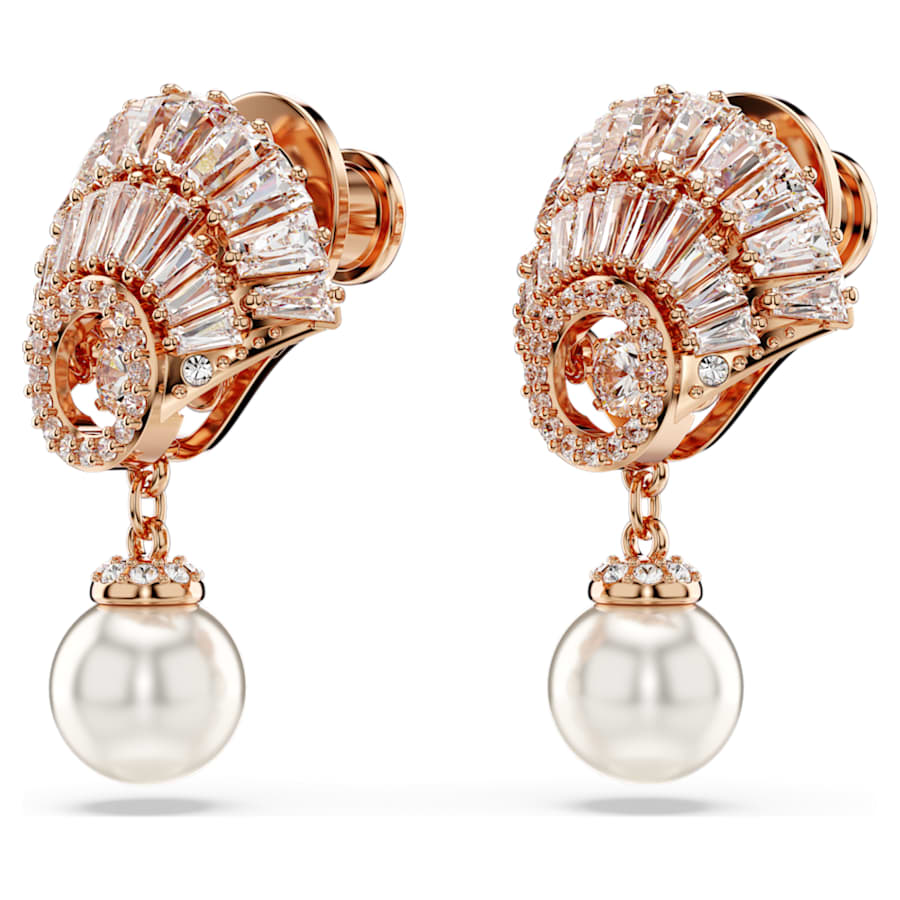 ARETES SWAROVSKI IDYLLIA CRYSTAL PEARLS, CONCHA DE MAR, BLANCO, BAÑO TONO ORO ROSA