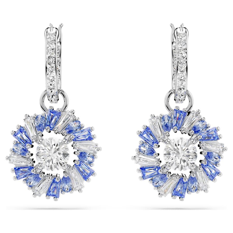 ARETES SWAROVSKI IDYLLIA TALLAS MIXTAS, FLOR, AZULES, BAÑO DE RODIO