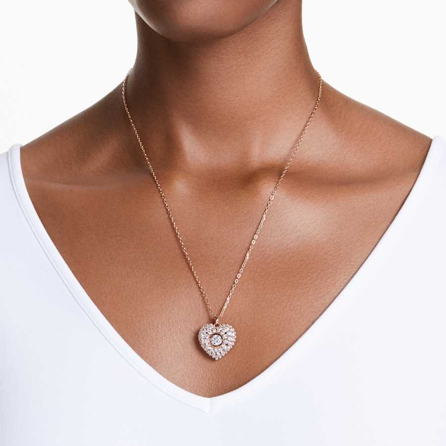 COLLAR SWAROVSKI HYPERBOLA CRYSTAL PEARLS, CORAZCÓN, BLANCO, BAÑO TONO ORO ROSA