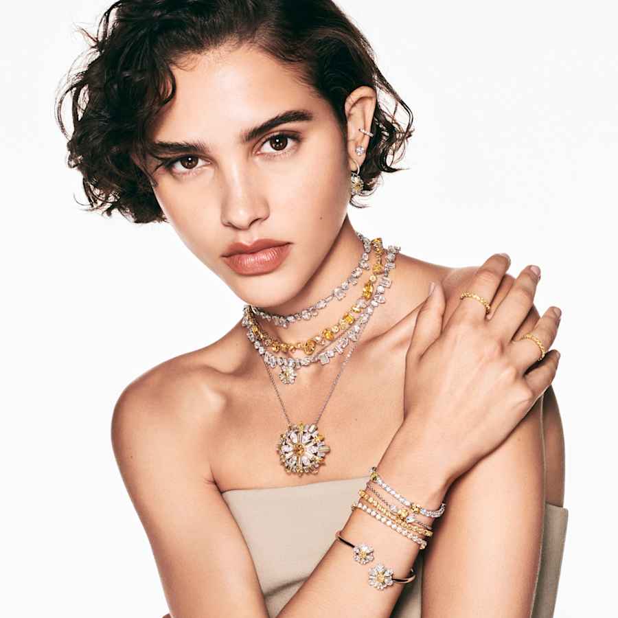 COLLAR SWAROVSKI IDYLLIA FLOR, AMARILLO, BAÑO DE RODIO