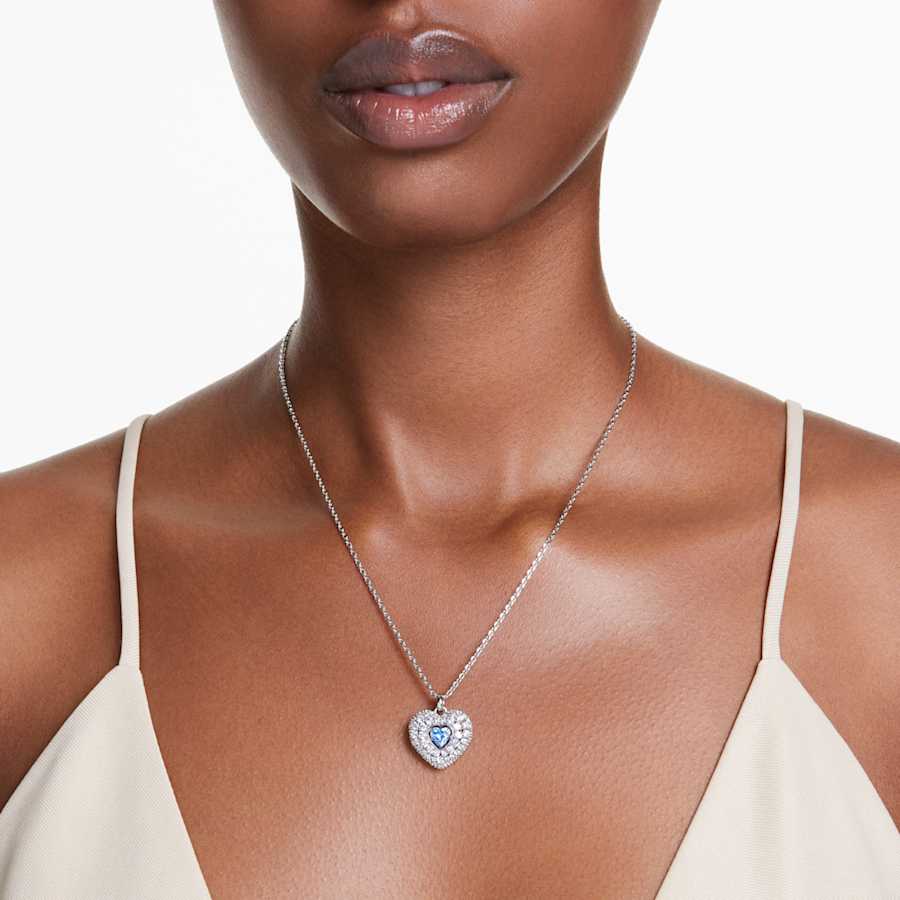 COLLAR SWAROVSKI HYPERBOLA CORAZCÓN, AZUL, BAÑO DE RODIO