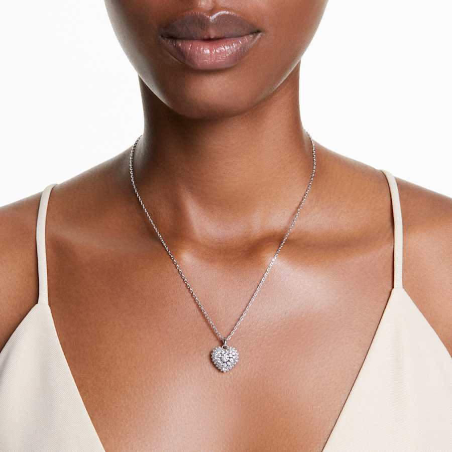COLLAR SWAROVSKI HYPERBOLA CORAZCÓN, BLANCO, BAÑO DE RODIO