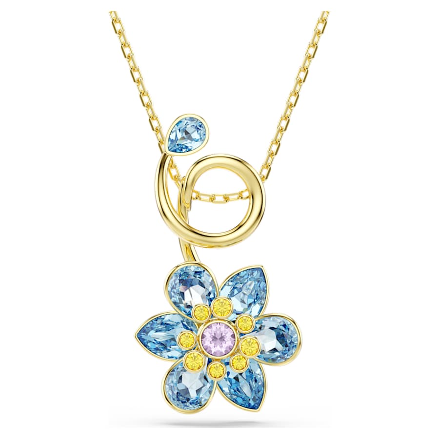 COLLAR SWAROVSKI IDYLLIA TALLAS MIXTAS, FLOR, AZUL, BAÑO TONO ORO