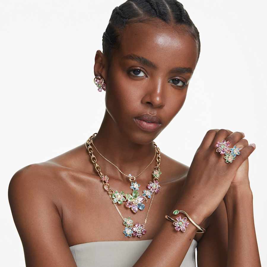 COLLAR SWAROVSKI IDYLLIA TALLAS MIXTAS, FLOR, AZUL, BAÑO TONO ORO