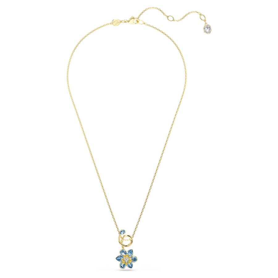 COLLAR SWAROVSKI IDYLLIA TALLAS MIXTAS, FLOR, AZUL, BAÑO TONO ORO