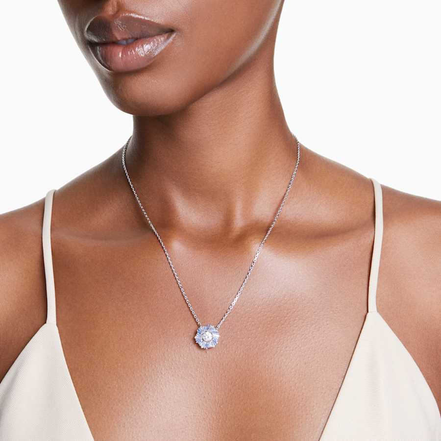 COLLAR SWAROVSKI IDYLLIA TALLAS MIXTAS, FLOR, AZUL, BAÑO DE RODIO