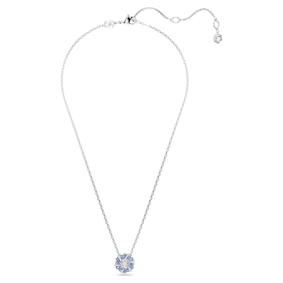 COLLAR SWAROVSKI IDYLLIA TALLAS MIXTAS, FLOR, AZUL, BAÑO DE RODIO