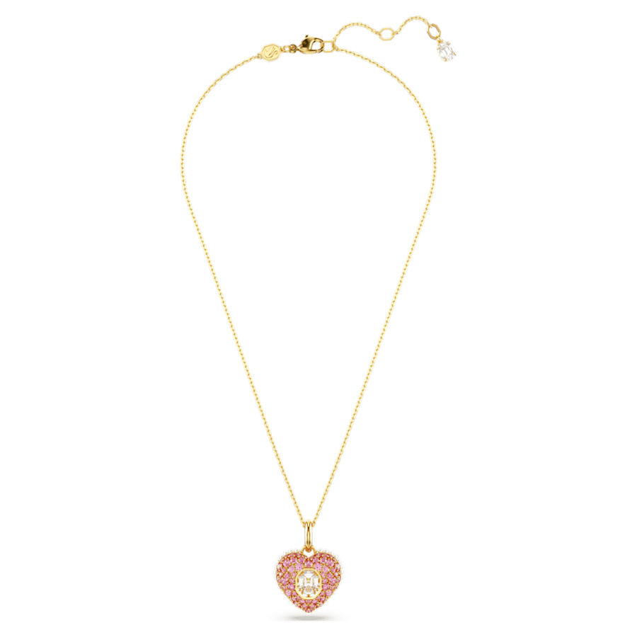 COLLAR SWAROVSKI HYPERBOLA TALLA OCTOGONAL, CRYSTAL PEARLS, CORAZCÓN, ROSA, BAÑO TONO ORO
