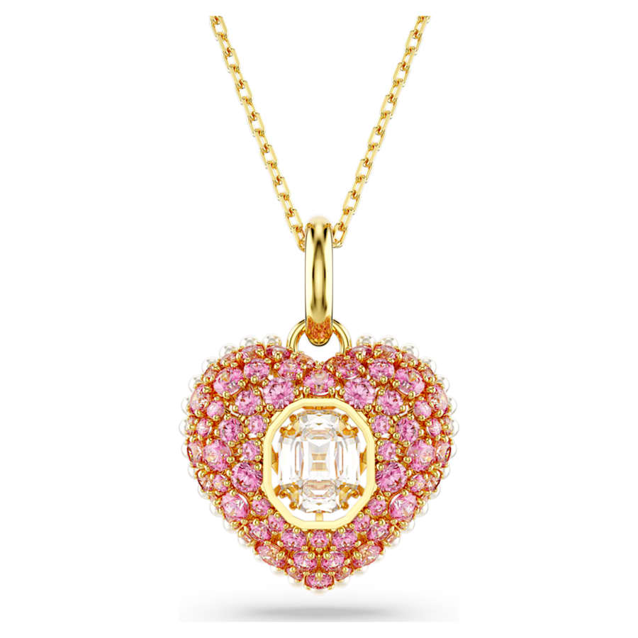 COLLAR SWAROVSKI HYPERBOLA TALLA OCTOGONAL, CRYSTAL PEARLS, CORAZCÓN, ROSA, BAÑO TONO ORO