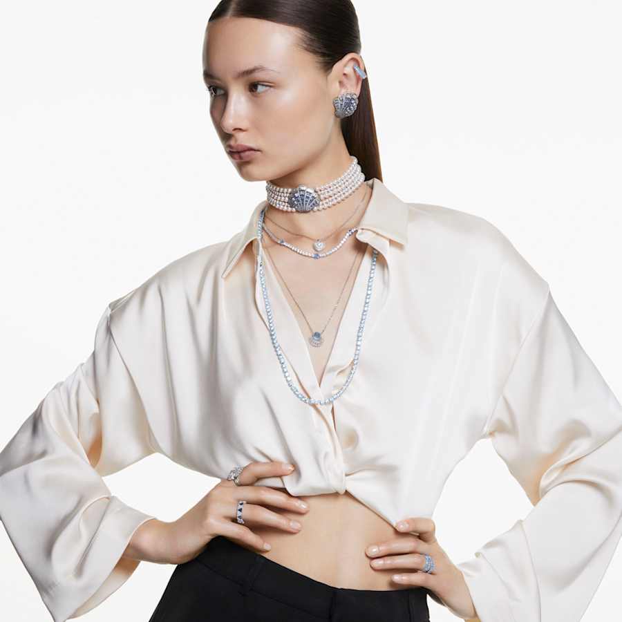 COLLAR SWAROVSKI IDYLLIA CONCHA DE MAR, AZUL, BAÑO DE RODIO