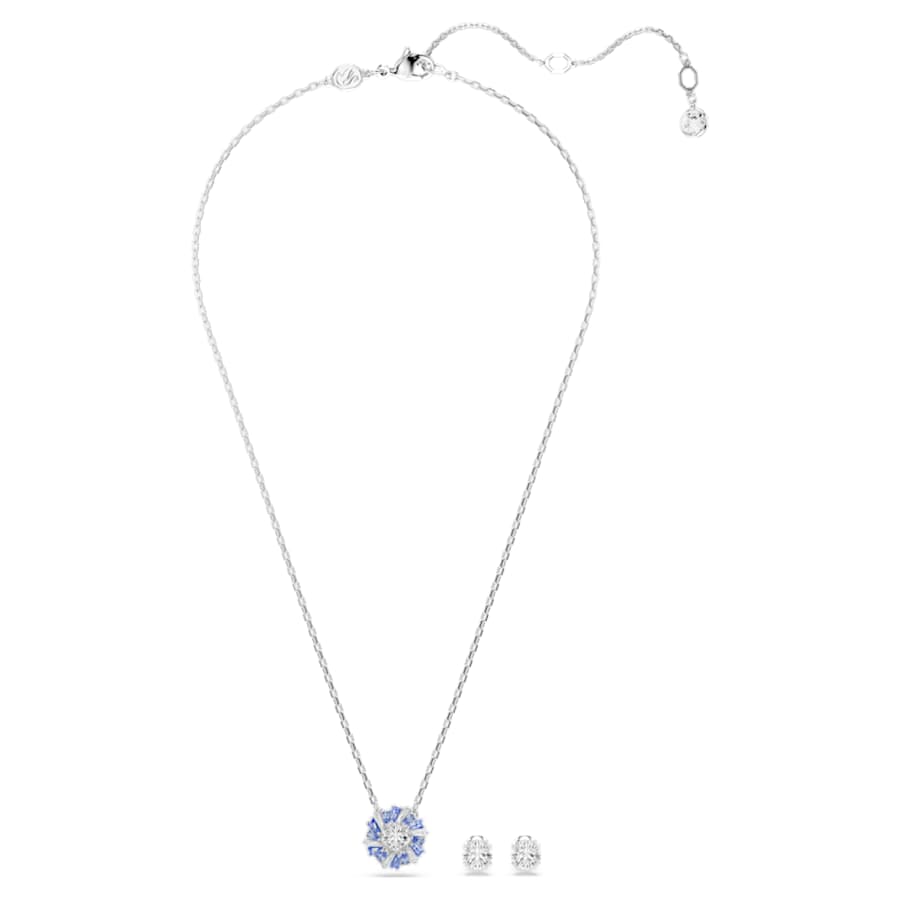 SET SWAROVSKI IDYLLIA TALLAS MIXTAS, FLOR, AZUL, BAÑO DE RODIO